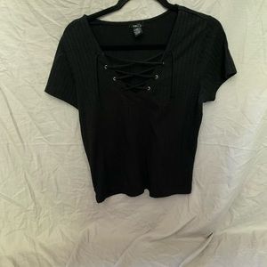 Front lace up black top